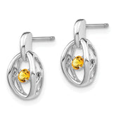 Sterling Silver Citrine Birthstone Earrings with Rhodium Finish  November
